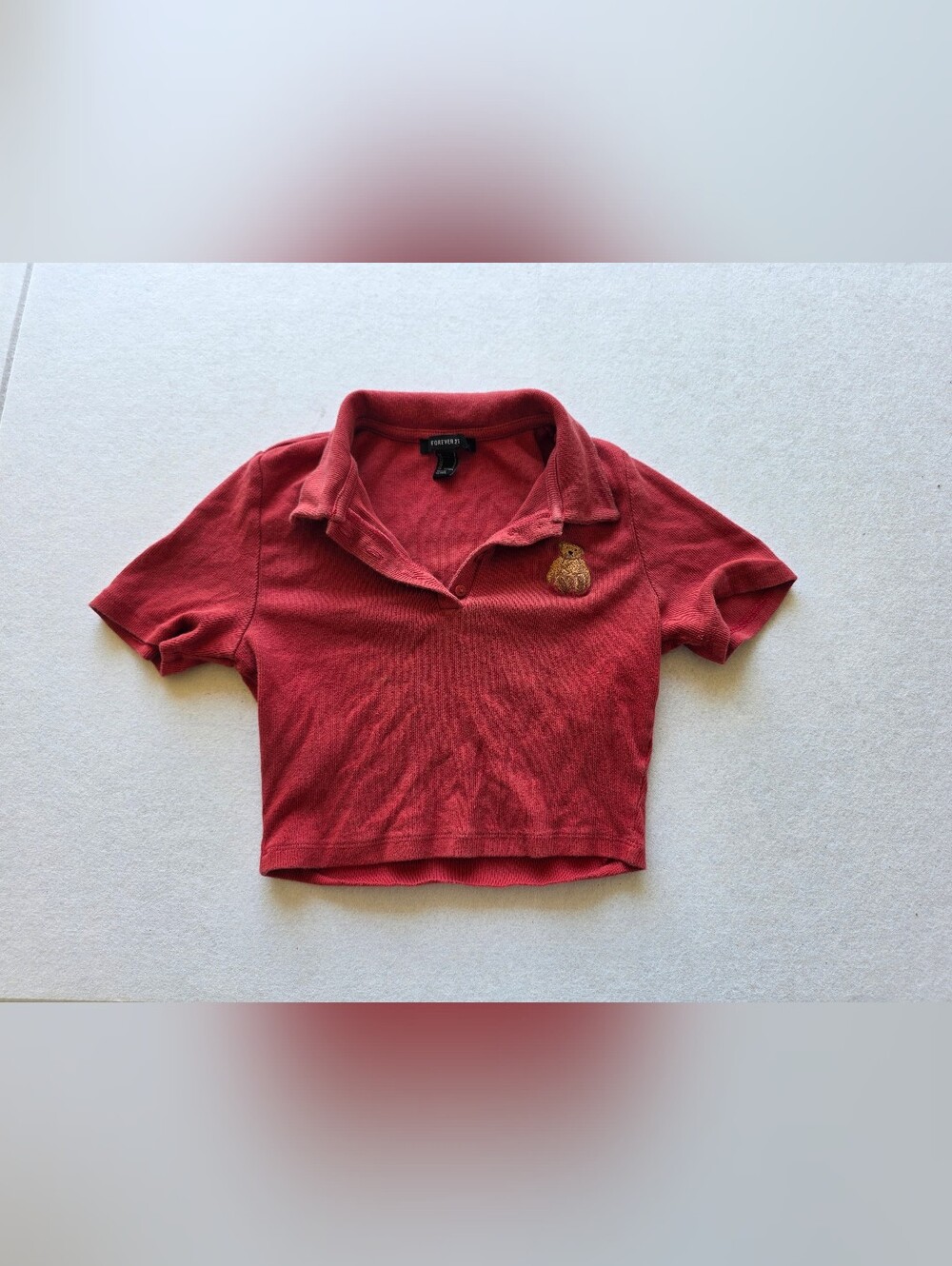 Preppy Forever 21 Red Polo Crop Top with Teddy Patch